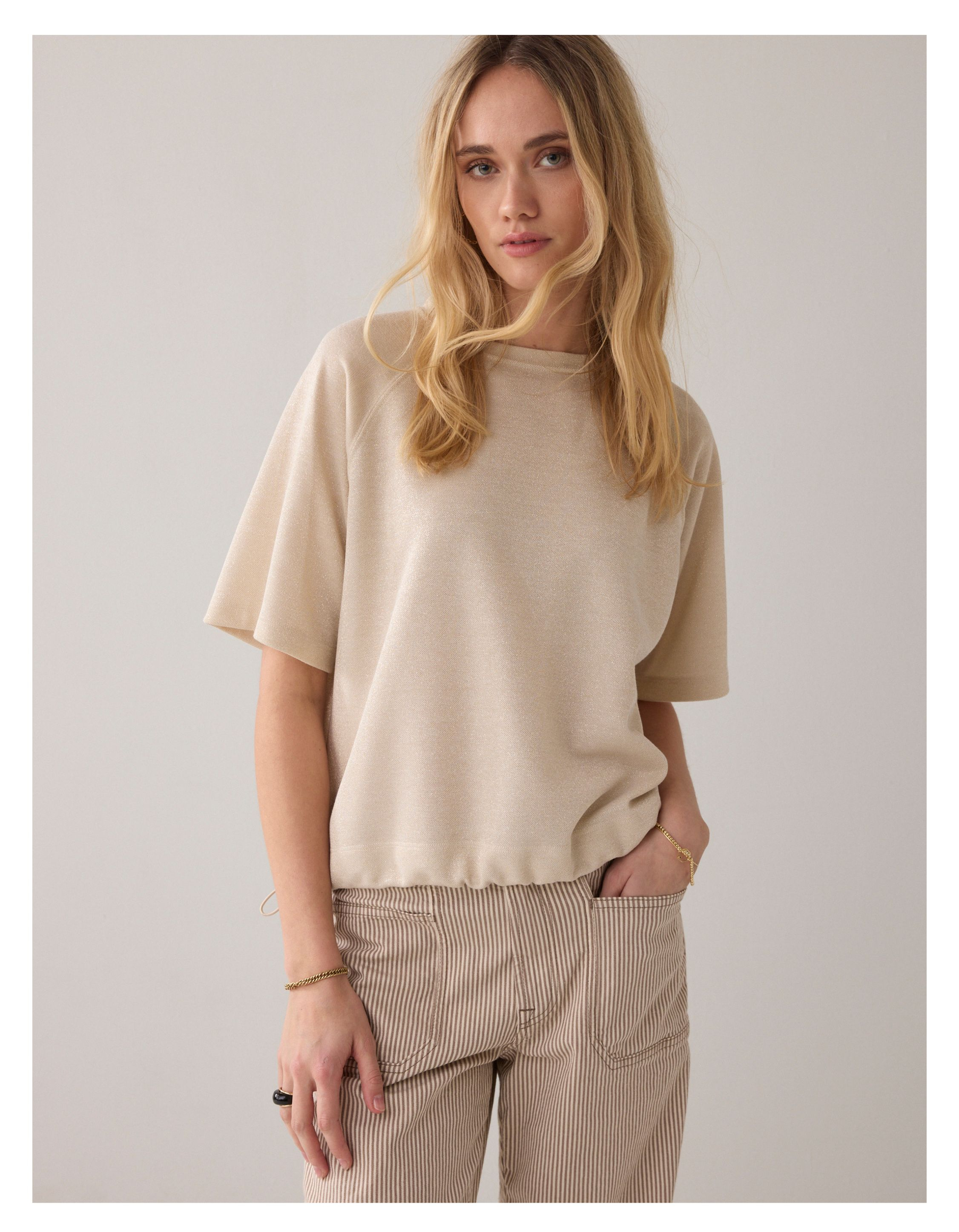 Summum Top Boxy Tee Sparkle T-shirts Ecru 3s5275-30755