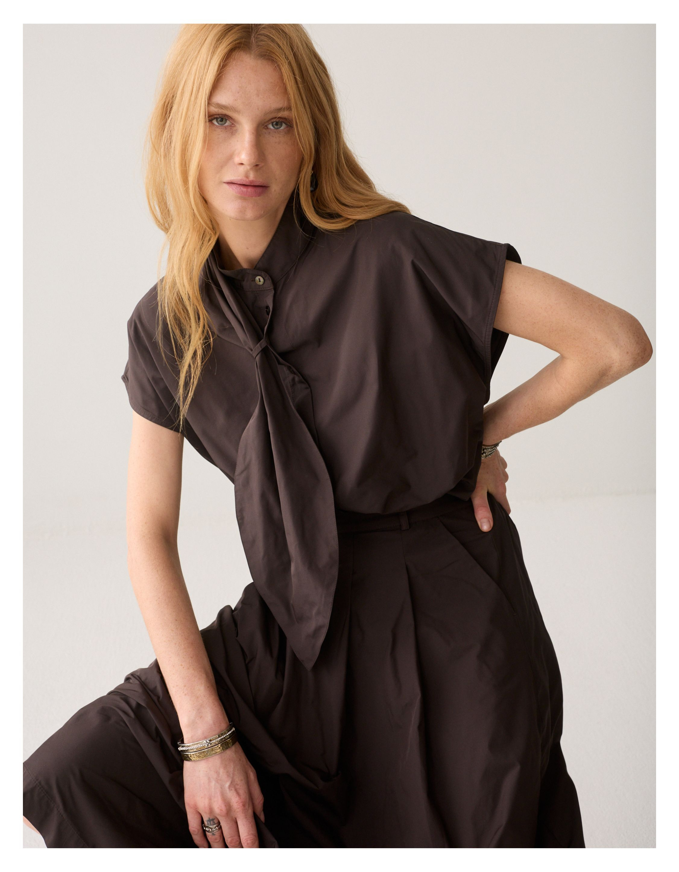 Summum Top Taft Light Blouses Donkerbruin 2s3526-12259