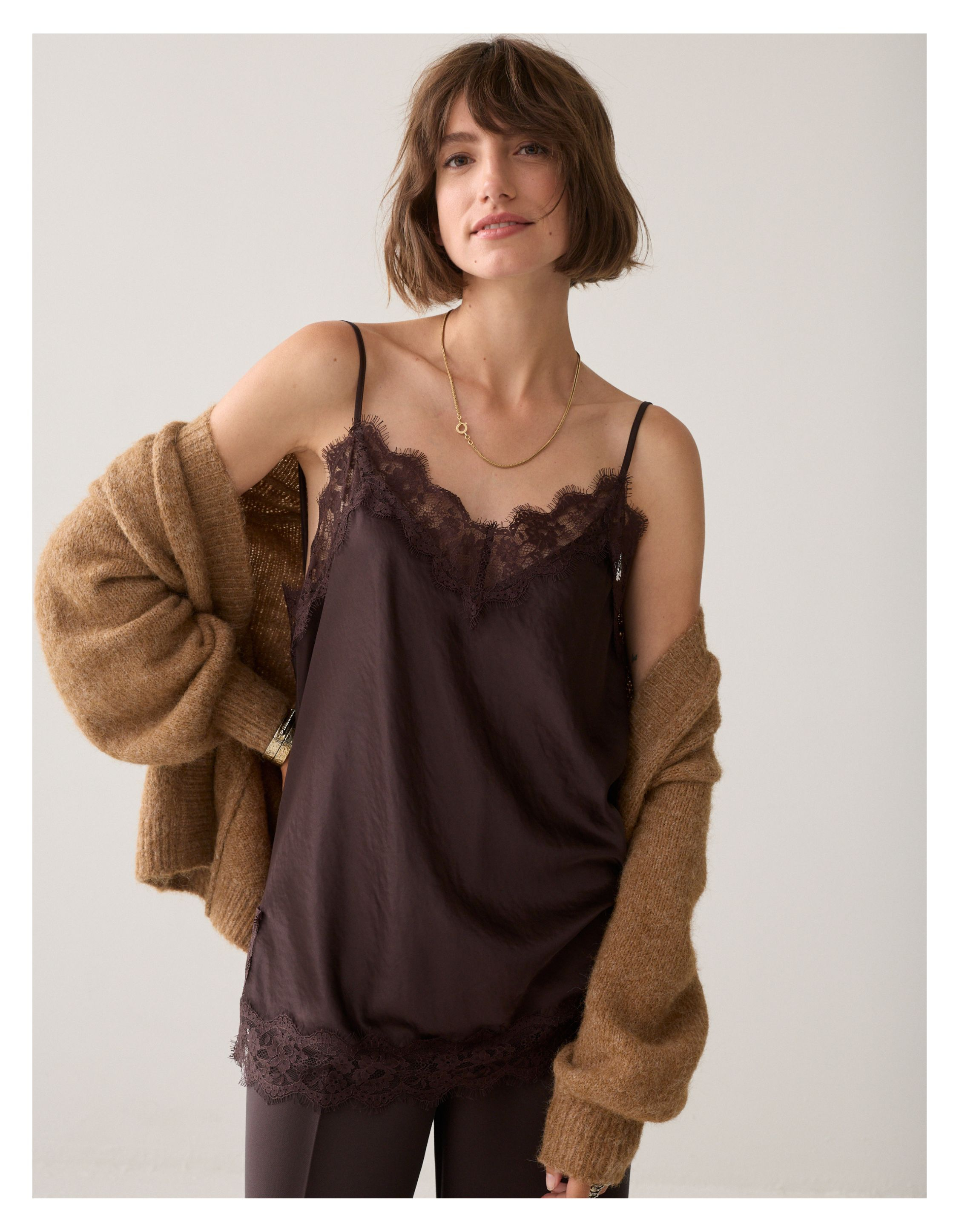 Summum Top Satin Tops Donkerbruin 2s3514-12520