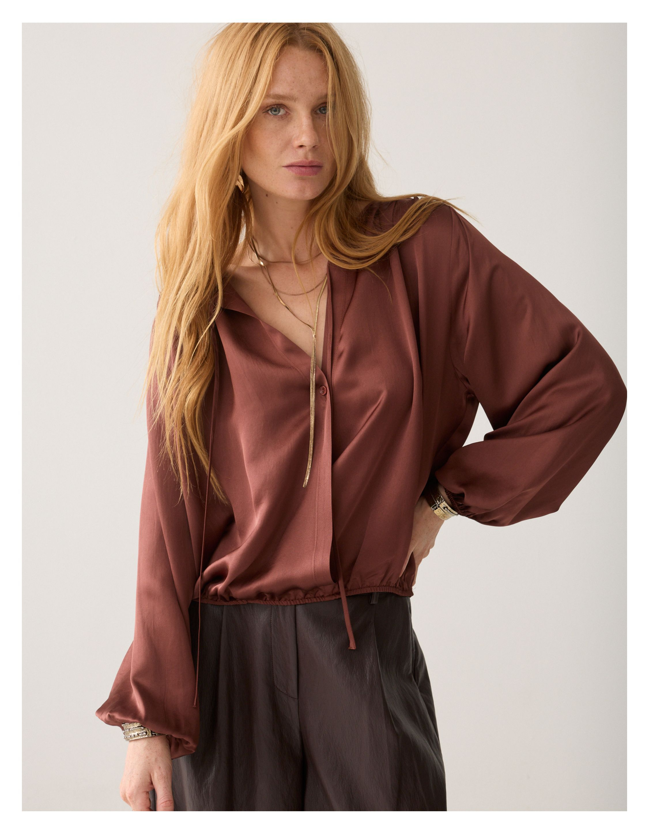 Summum Top Silky Casual Blouses Bruin 2s3552-12493