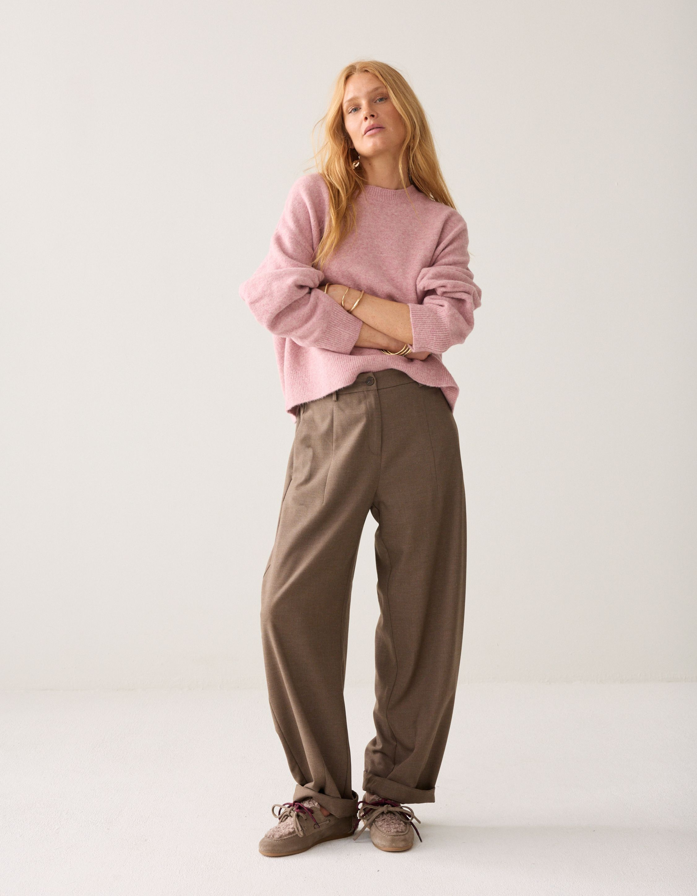 Summum Trousers Barrel Fit Twill Melange Pantalons Taupe 4s3041-12481