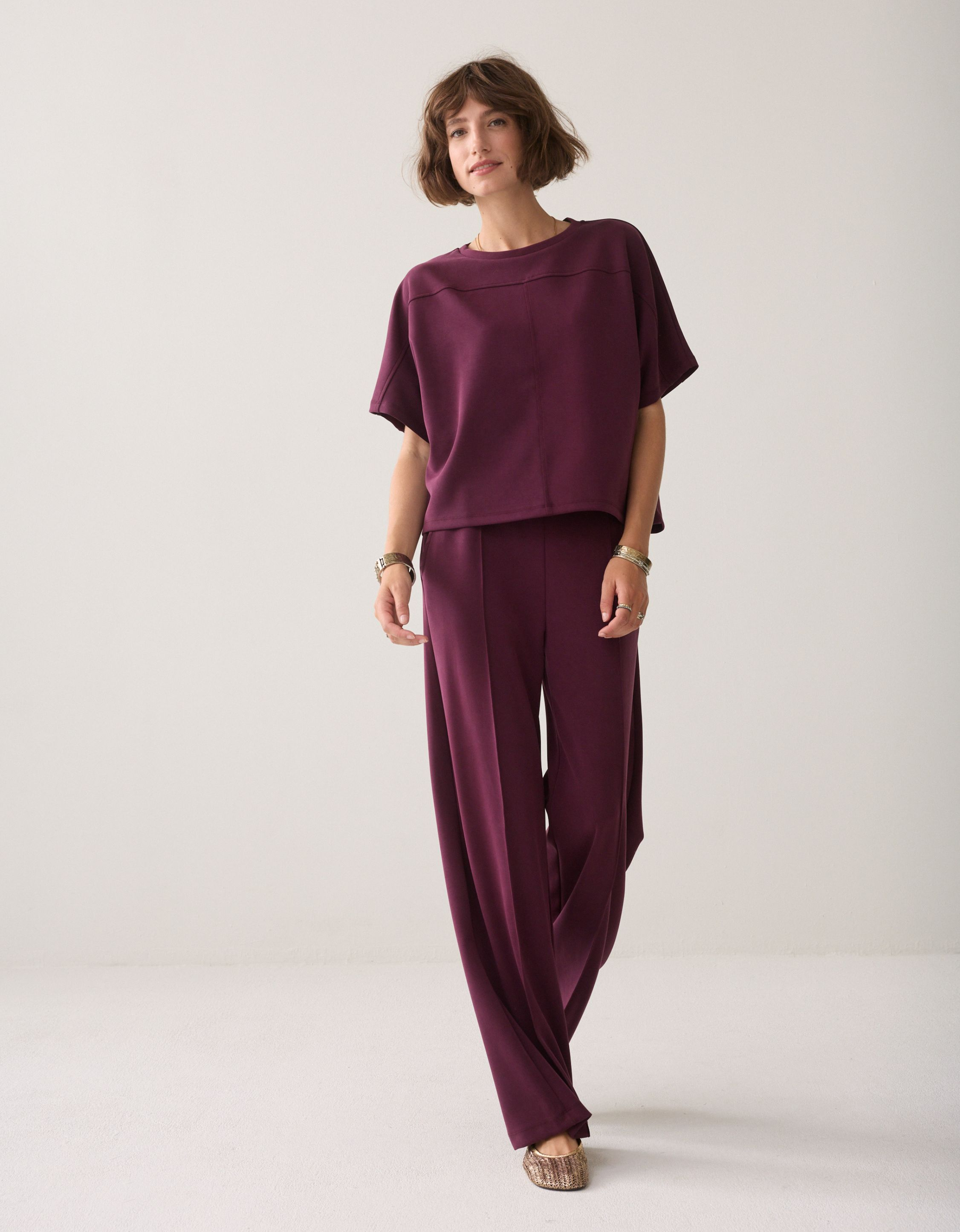 Summum Boxy Top Soft Scuba T-shirts Bordeaux 3s5335-30606