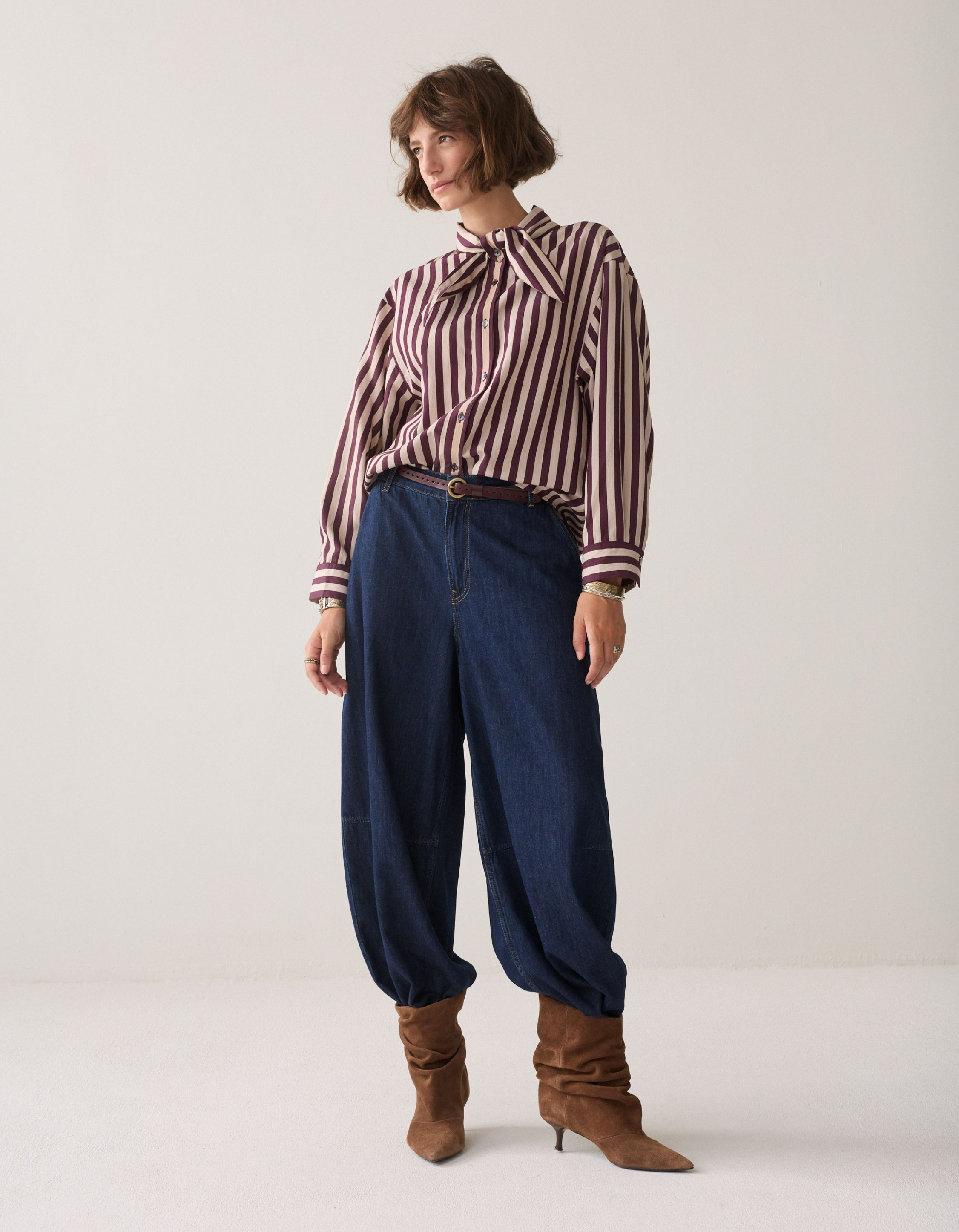 Summum Blouse Two Tone Stripe Blouses Bordeaux 2s3523-12490