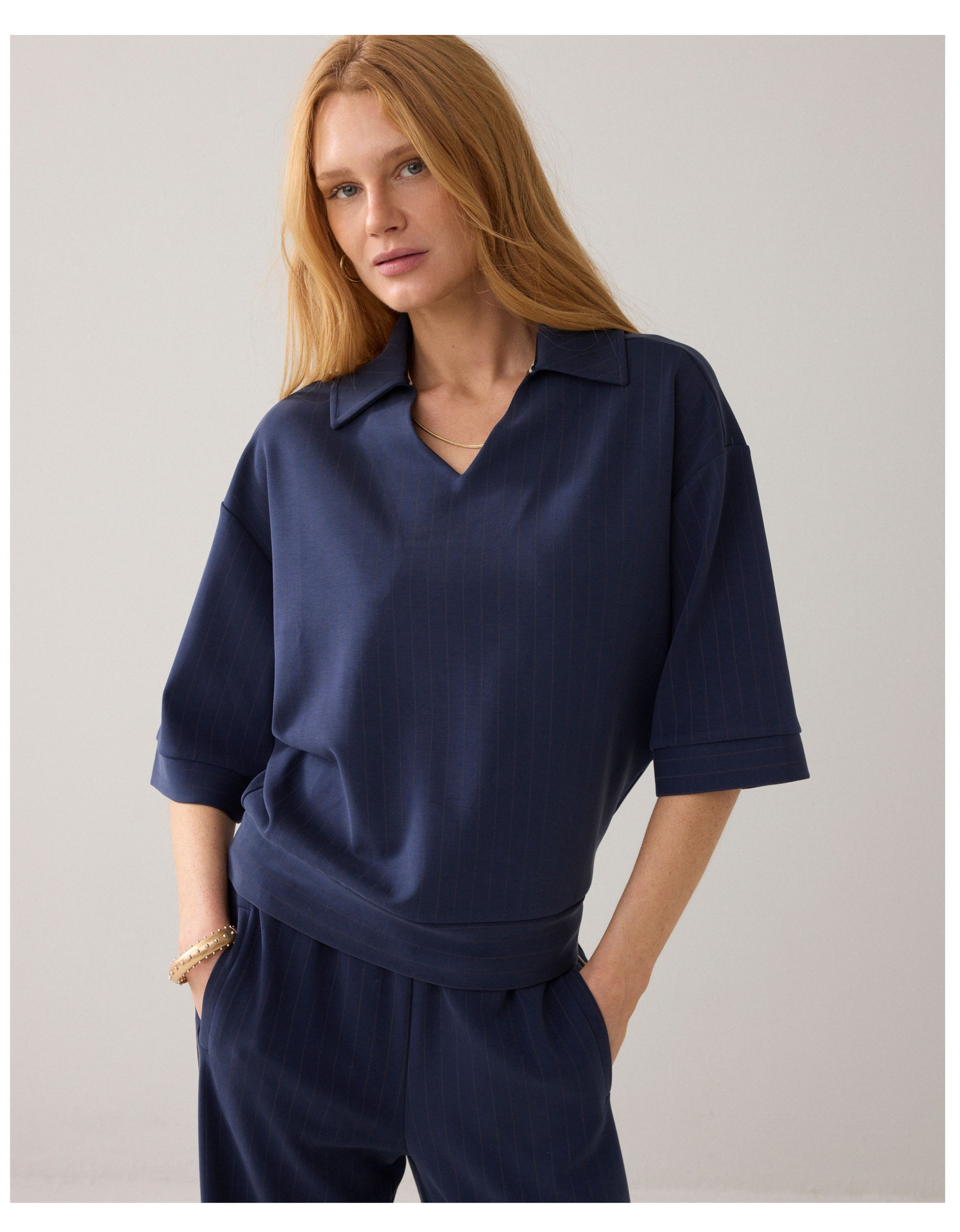 Summum Top Pinstripe Scuba  Donkerblauw 3s5253-30716