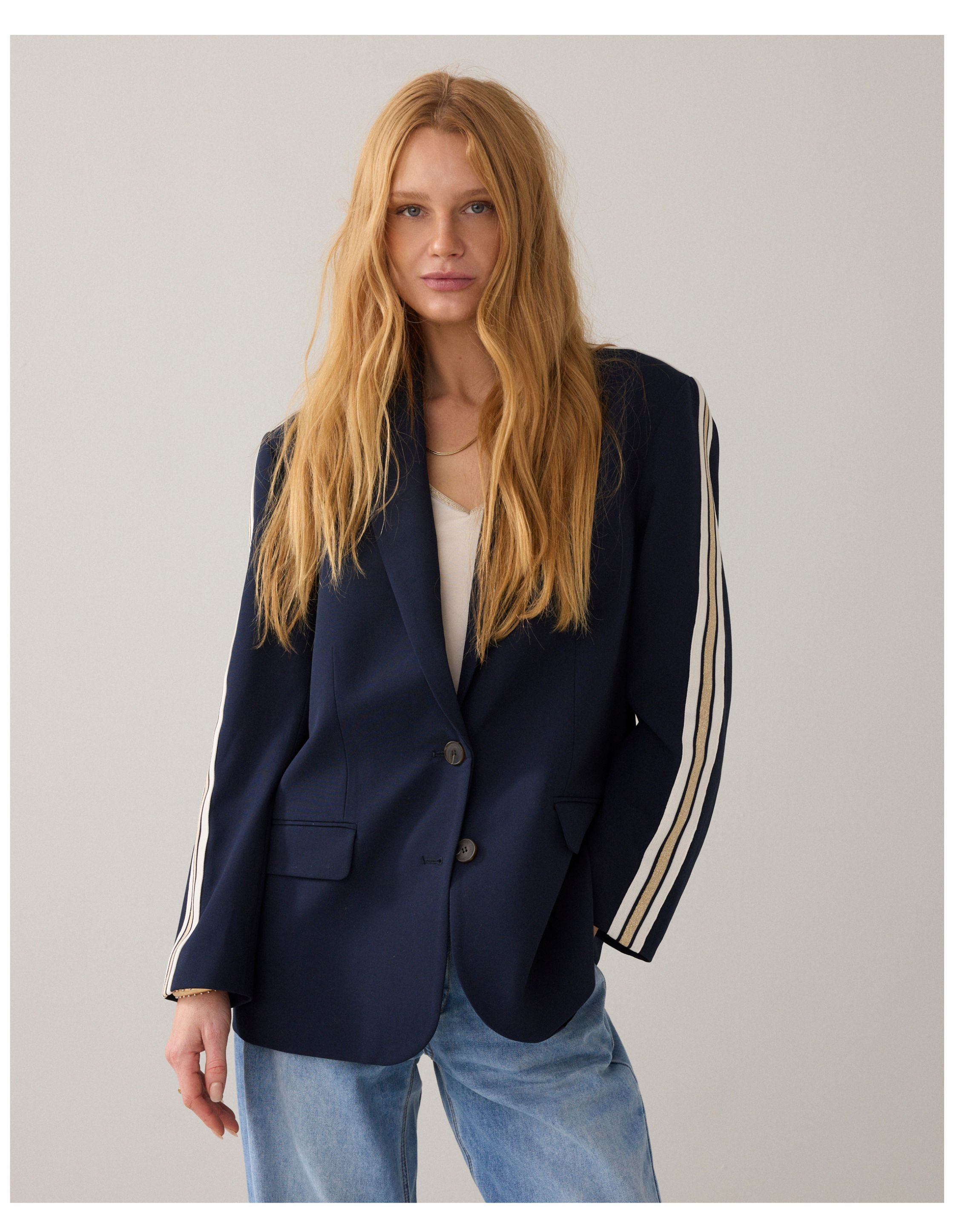 Summum Blazer With Tape Viscose Blend  Donkerblauw 1s1283-12364