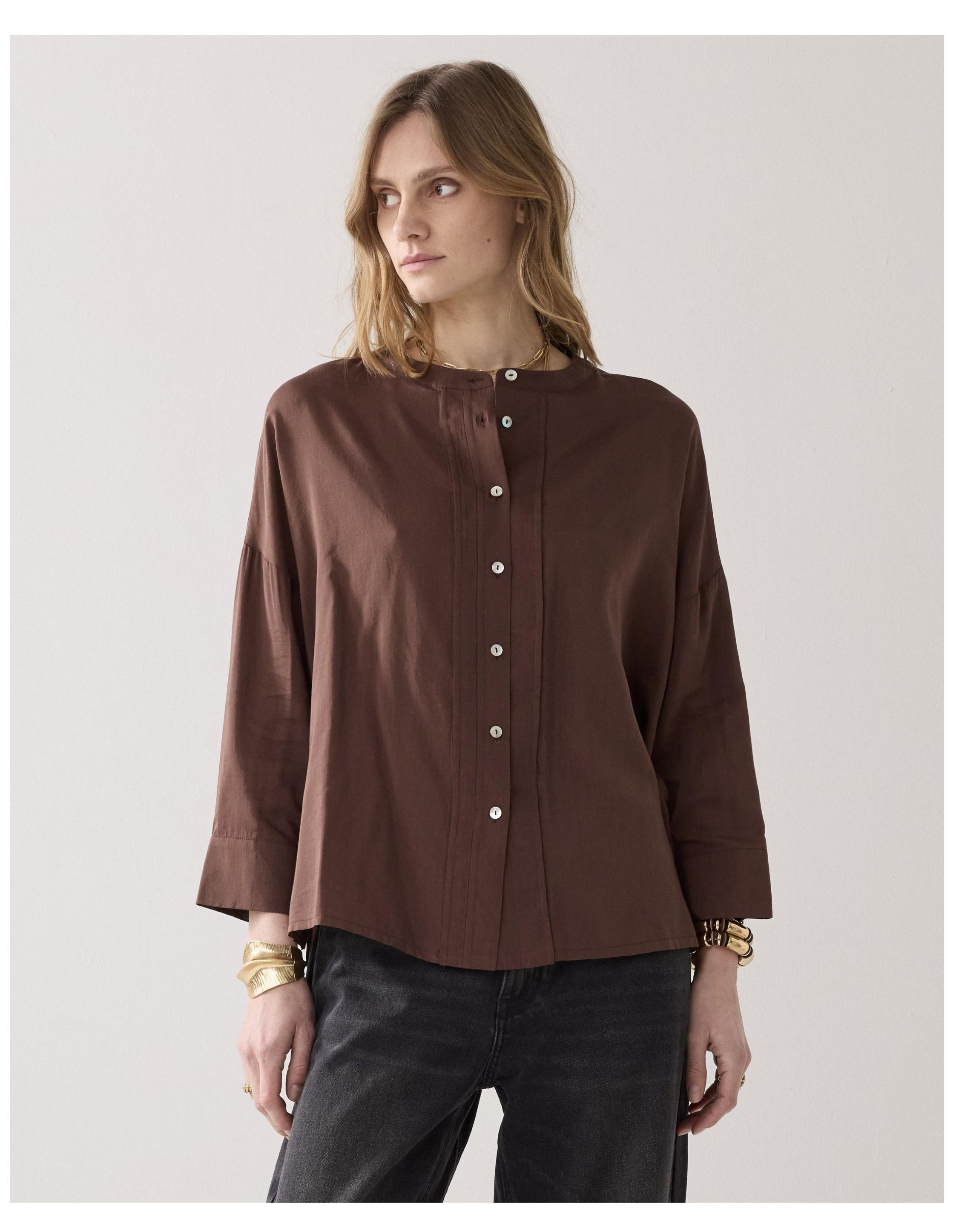 Summum Blouse Viscose Cotton Blouses Bruin 2s3403-12370