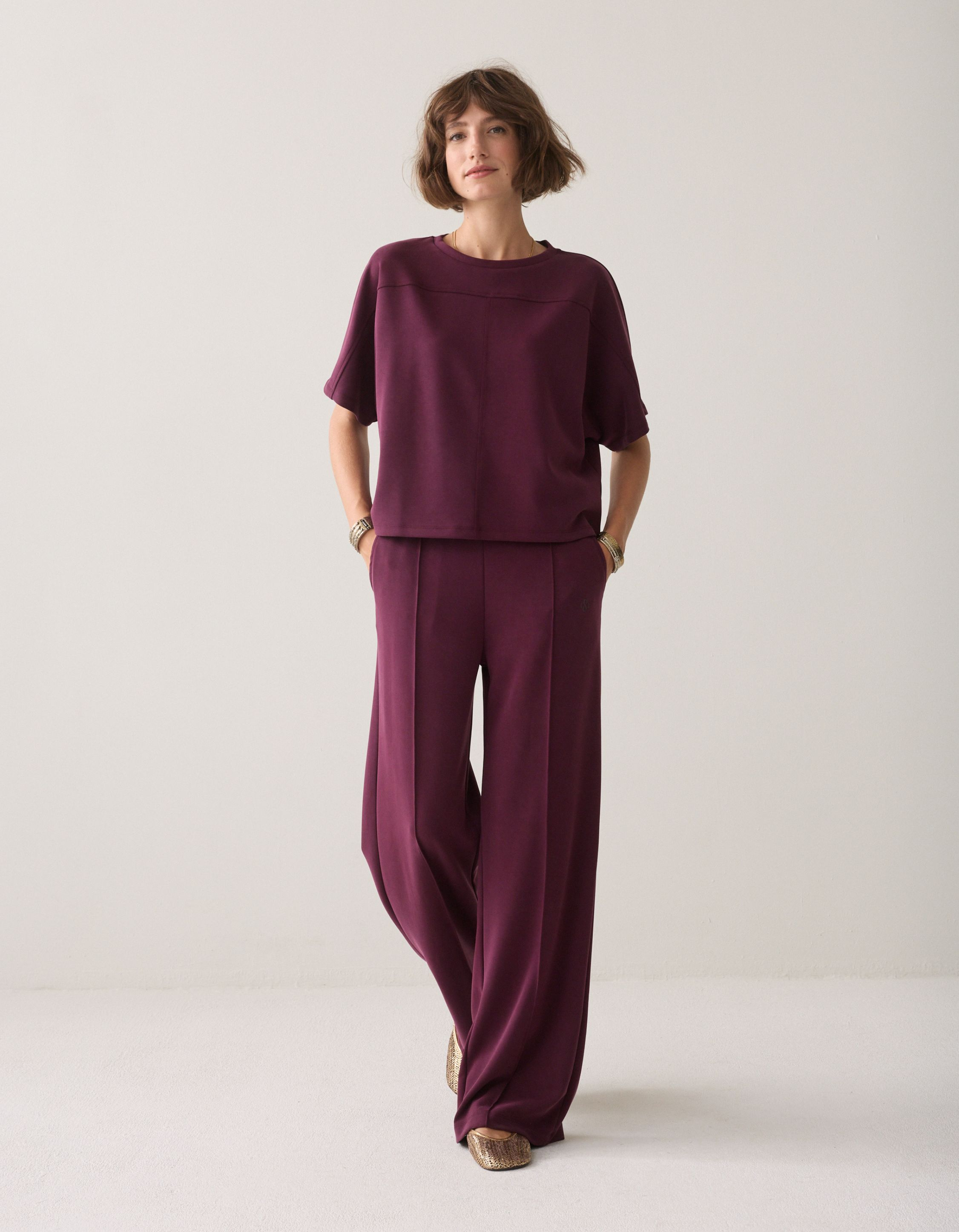 Summum Wide Leg Pant Soft Scuba Pantalons Bordeaux 4s3019-30606