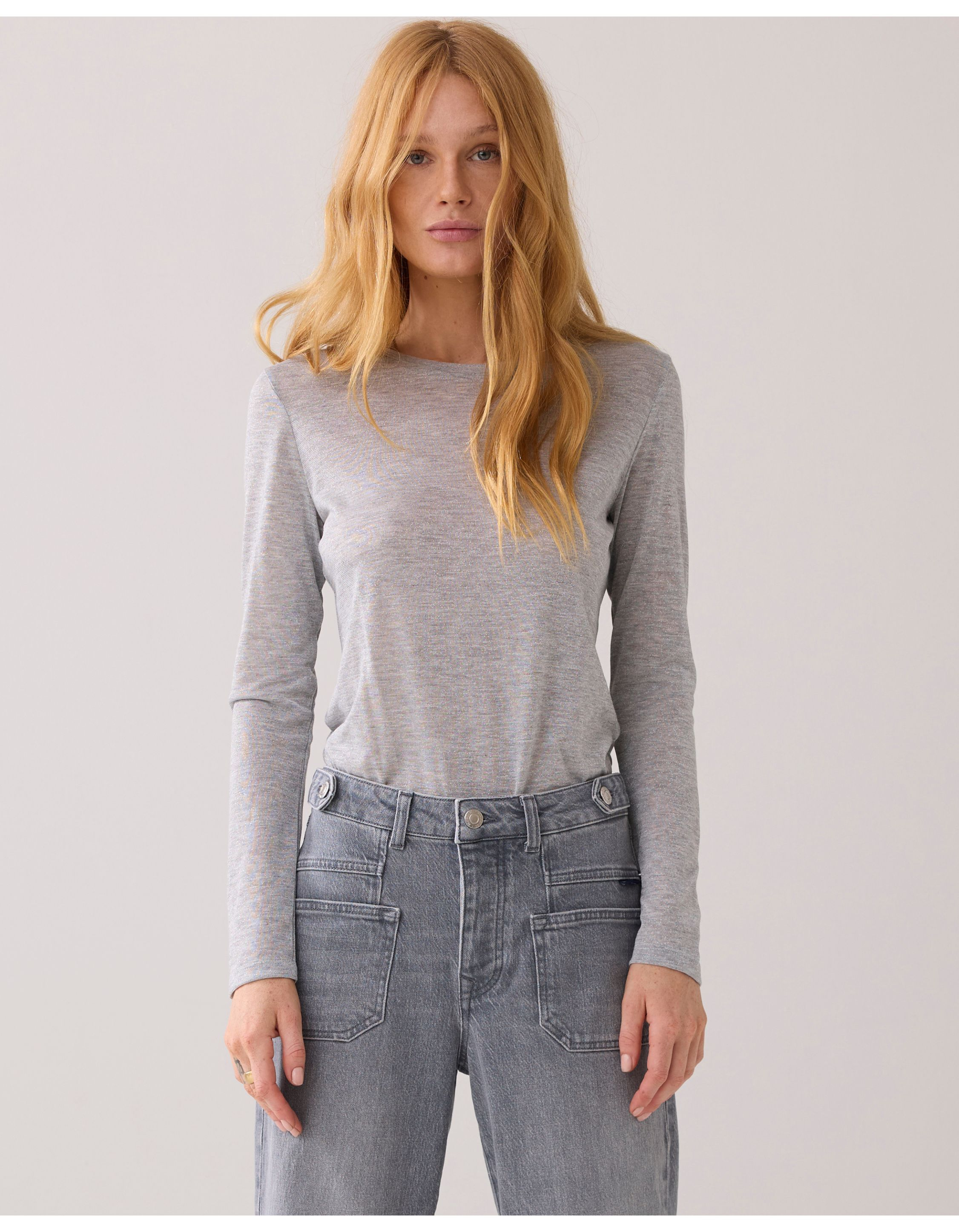 Summum Top Soft Lurex Tops Lichtgrijs 3s5170-30644