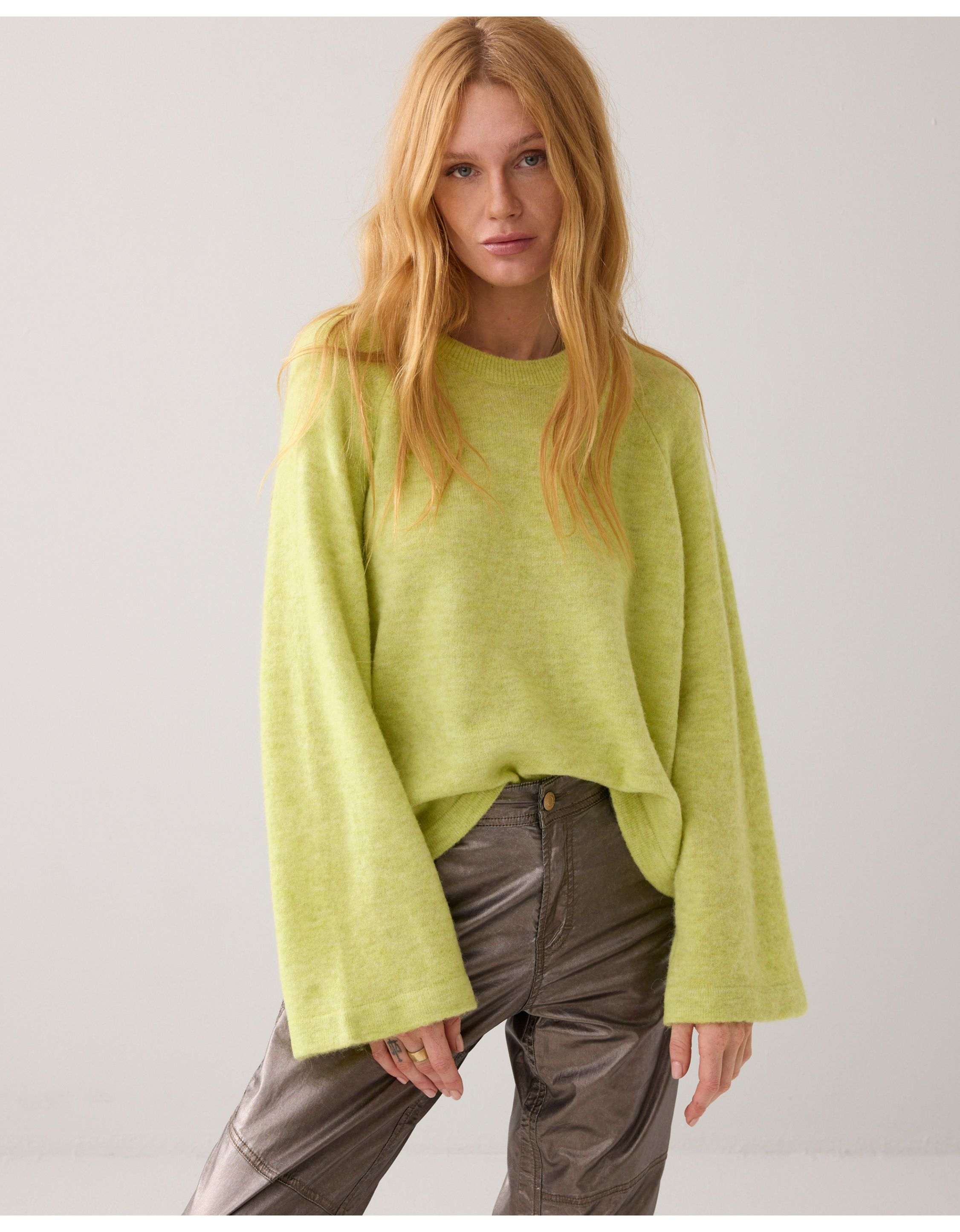 Summum Oversized Sweater Stretchy Wool Alpaca Blend Knit Sweaters Lichtgroen 7s7943-70029