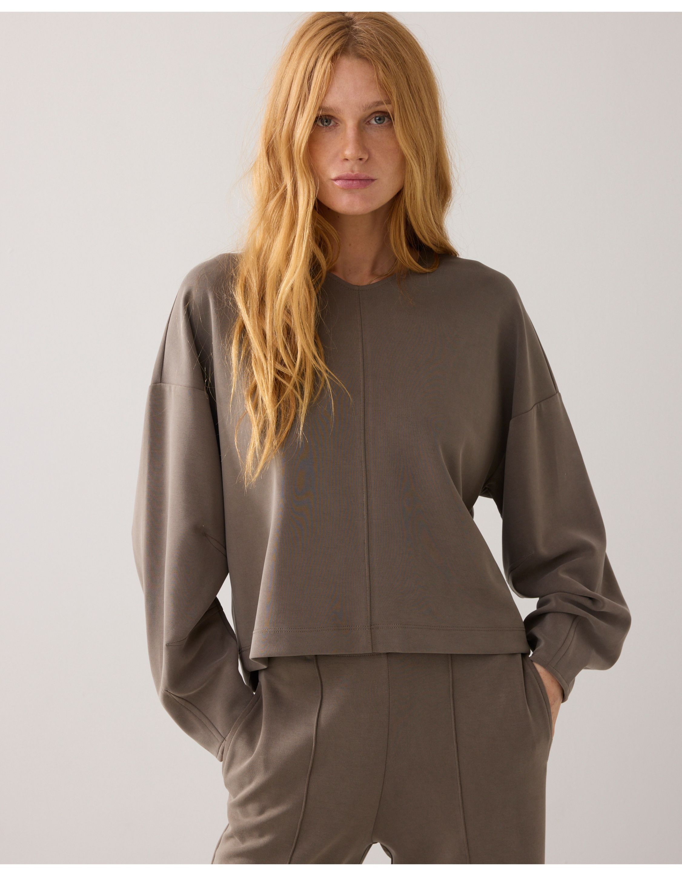 Summum Jersey Washed Modal Scuba Sweaters Khaki 3s5200-30606
