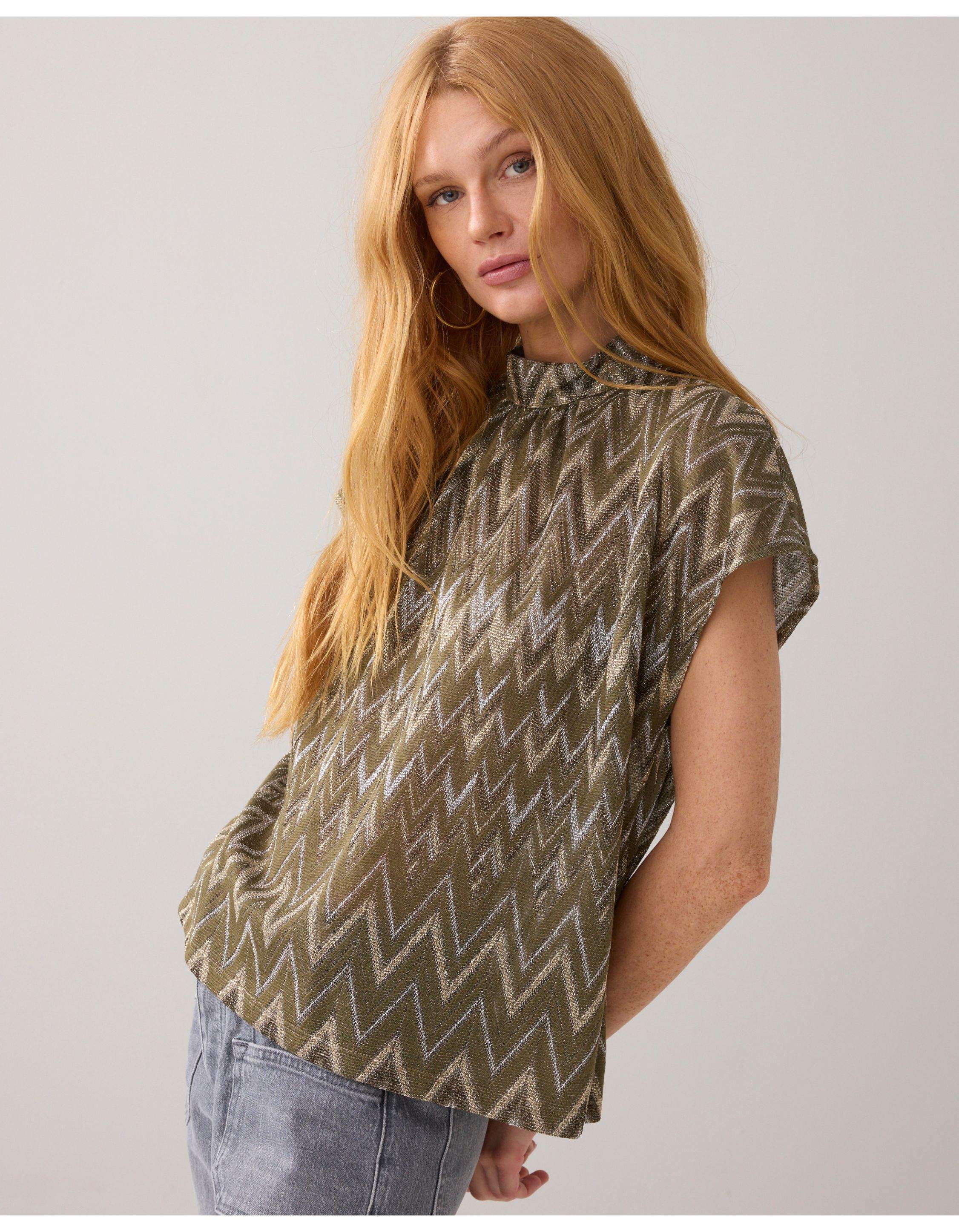 Summum Top Zig Zag Lurex Tops Khaki 3s5177-30718