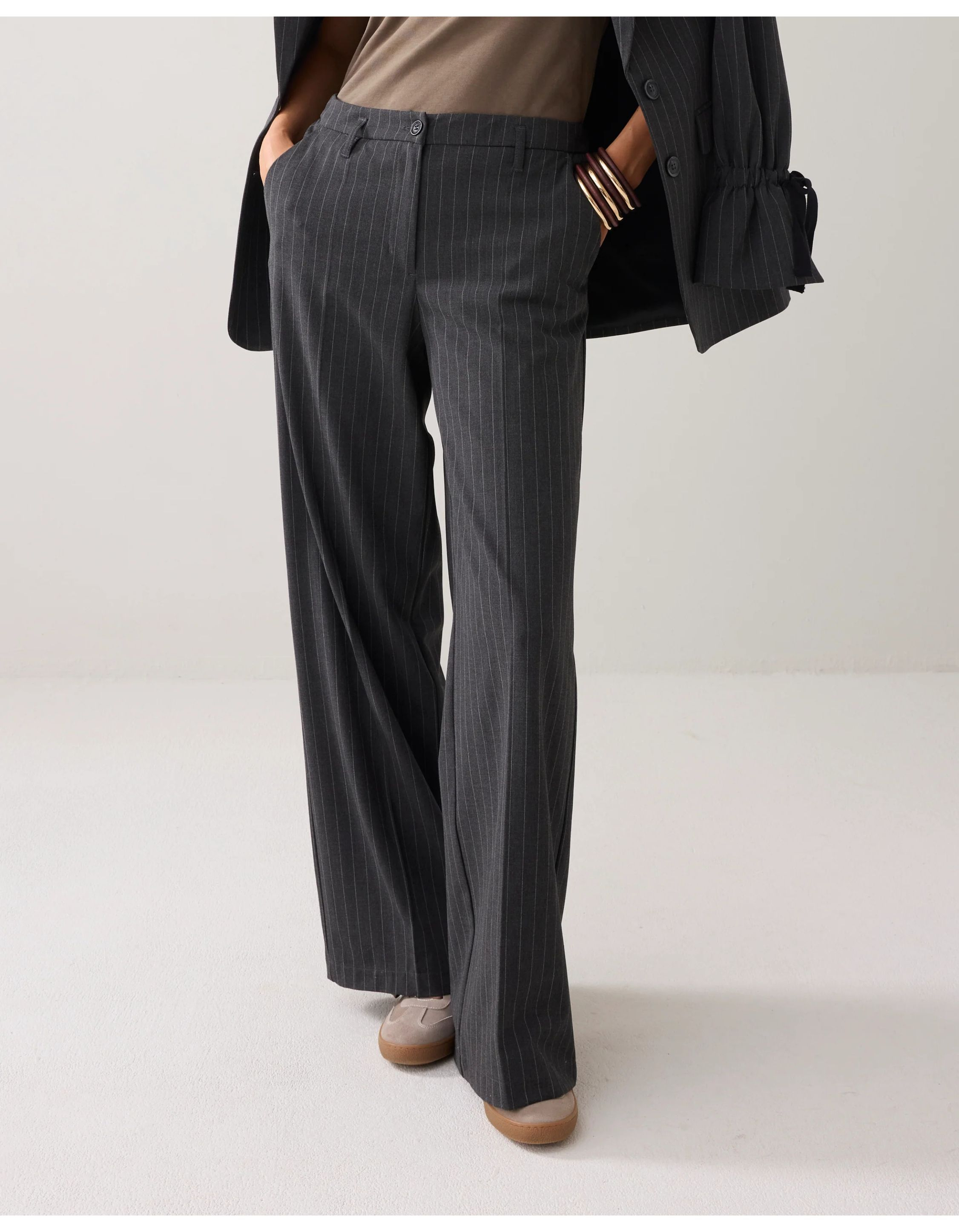 Summum Trousers Wide Leg Pinstripe Pantalons Anthraciet 4s2905-12258