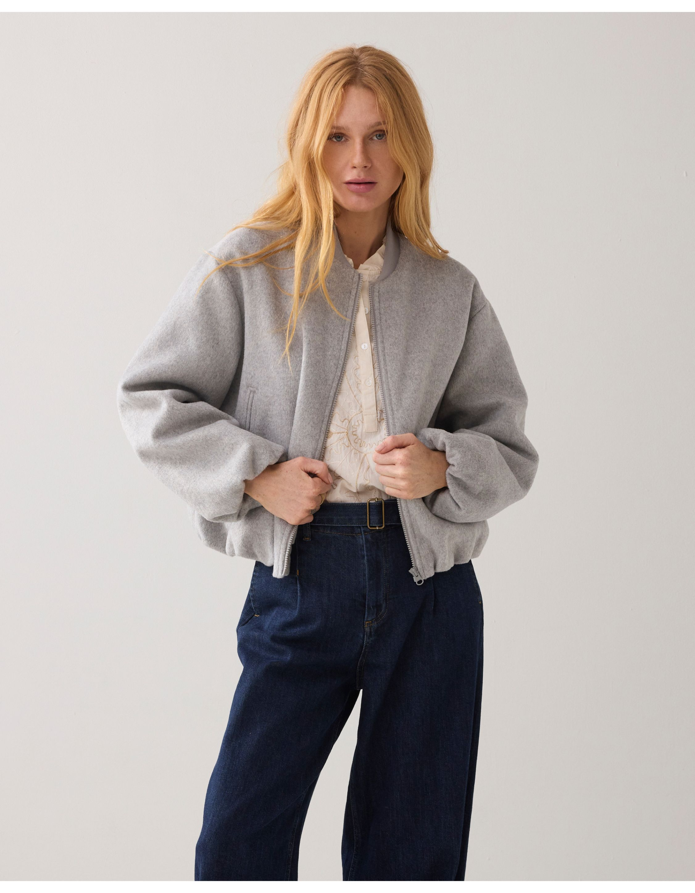 Summum Jacket Bomber Classic Wool Bomberjacks Lichtgrijs 1s1249-11884
