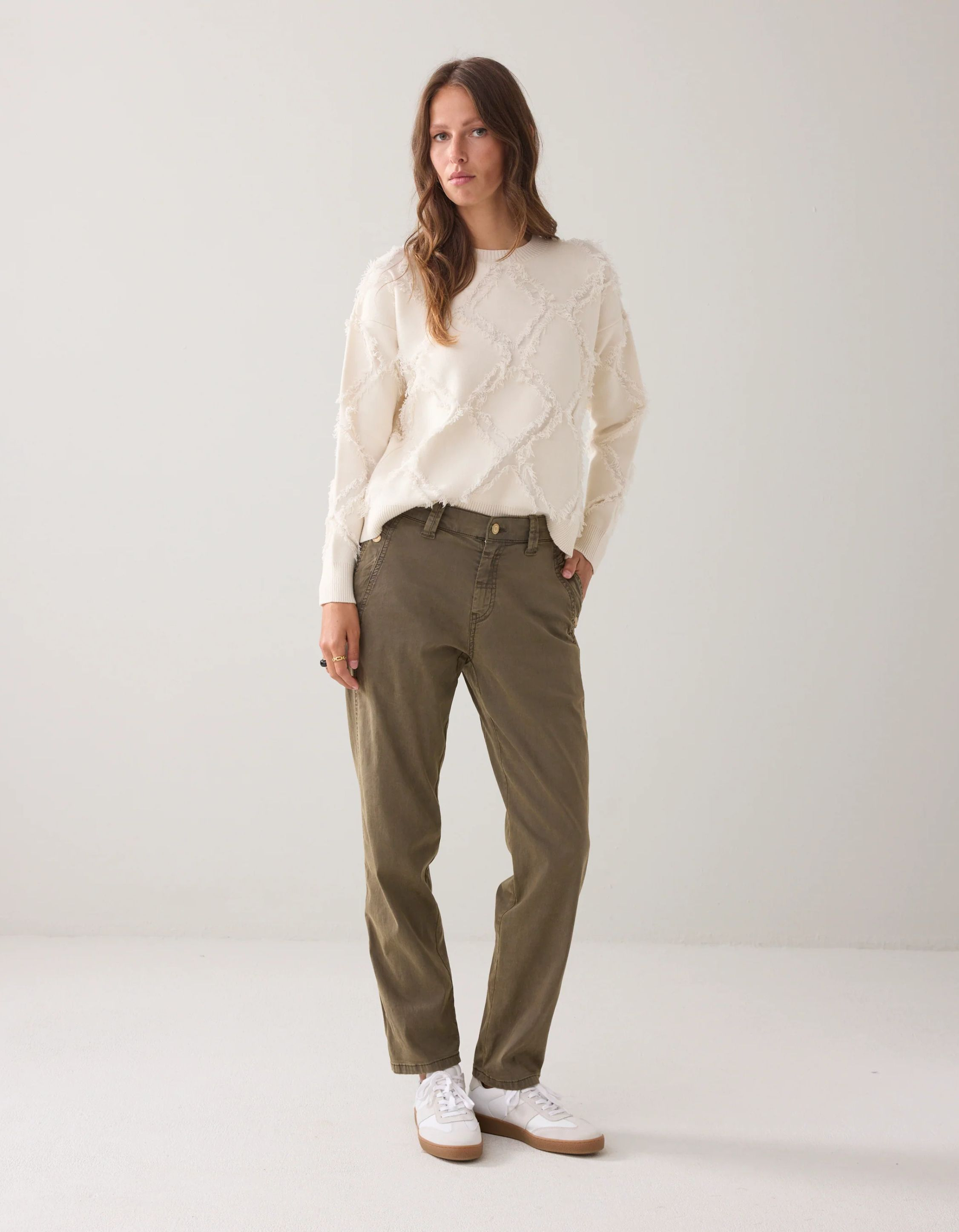 Summum Tapered Silk Stretch Sateen Chino Khaki 4s2859-12304