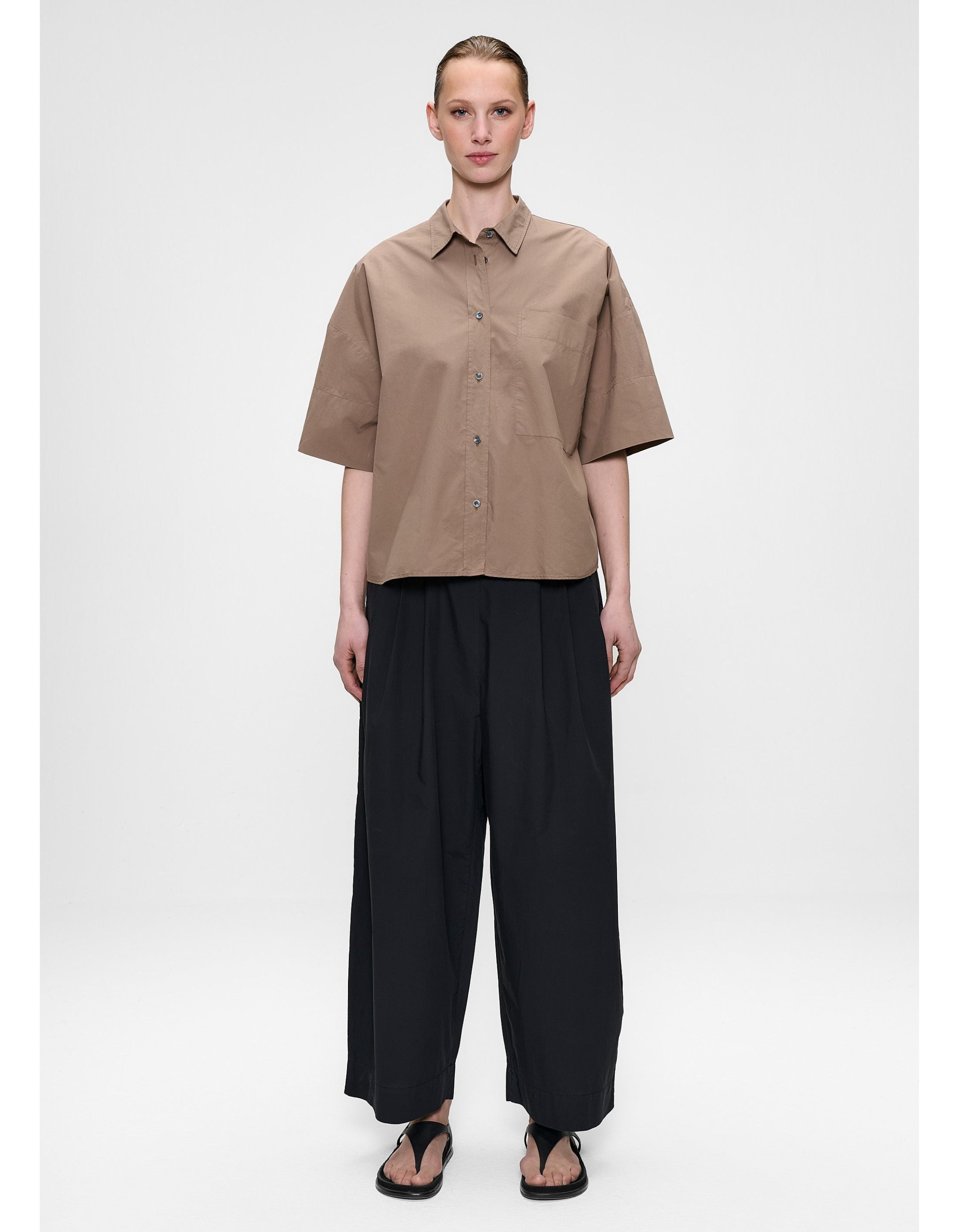 Zenggi Poplin Boxy Shirt Blouses Bruin X04-1031 631