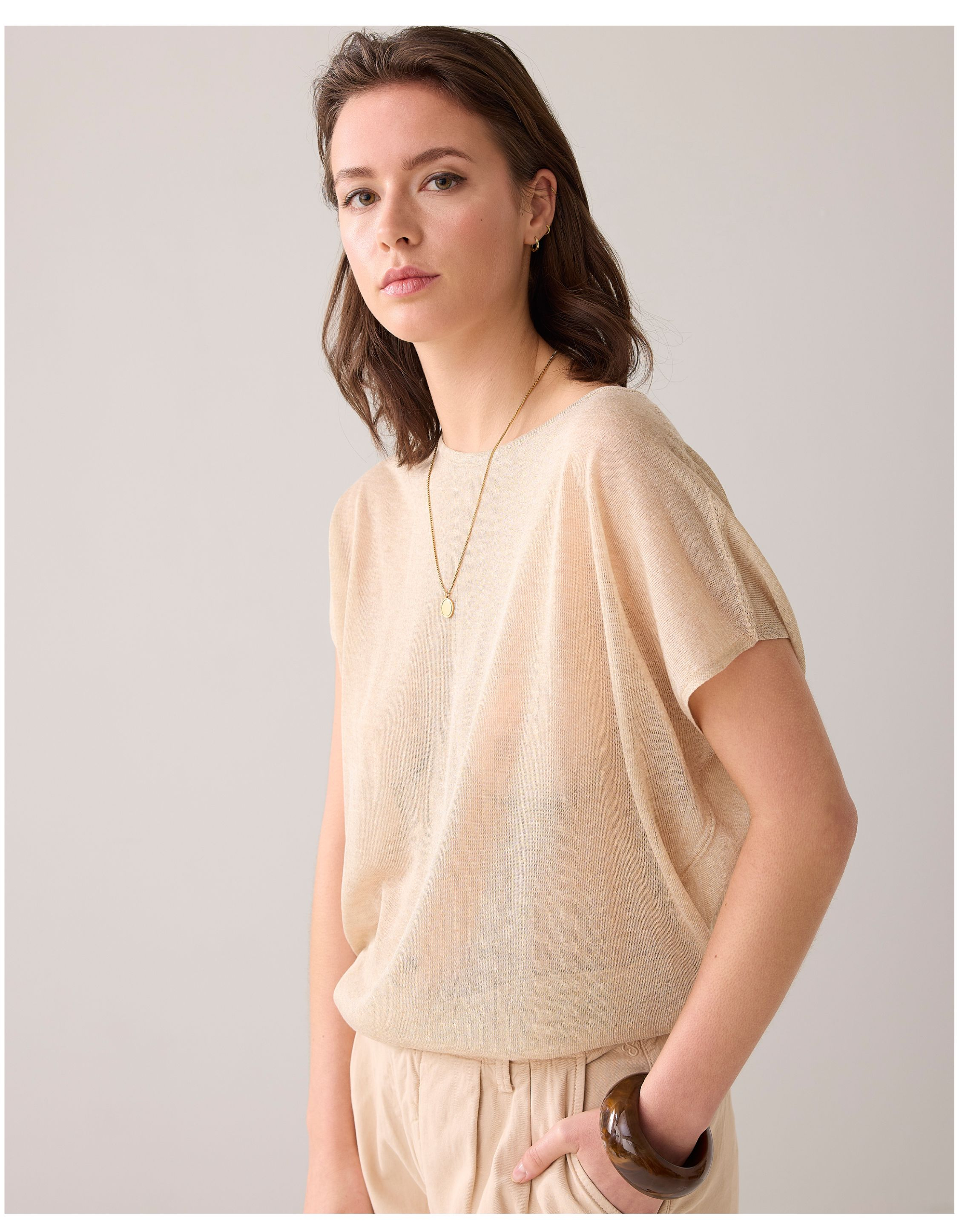 Summum Sleeveless Top Refined Viscose Blend Knit Tops Beige 7s7922-70018