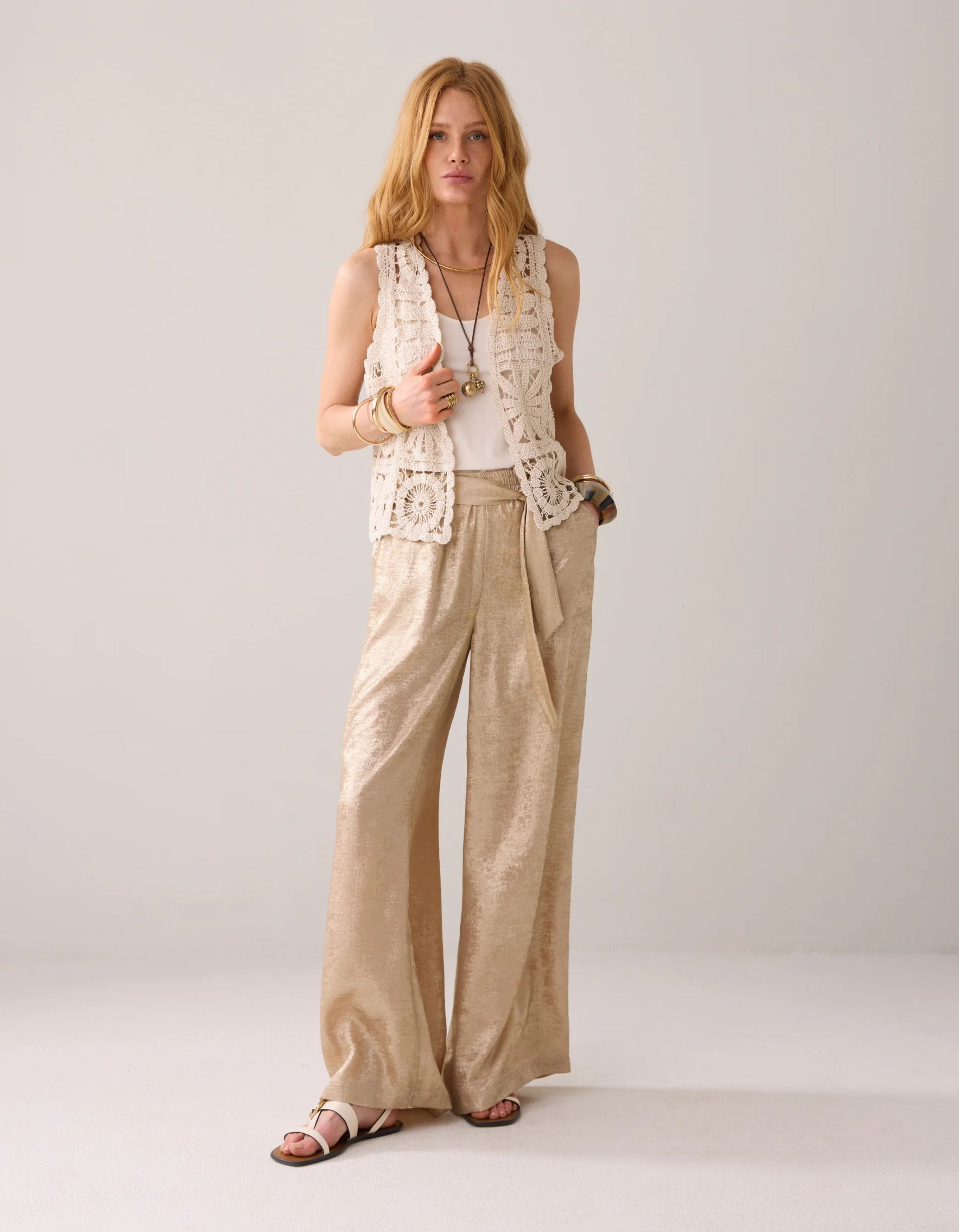 Summum Gilet Flower Crochet Knit Gilets Beige 7s7921-70021