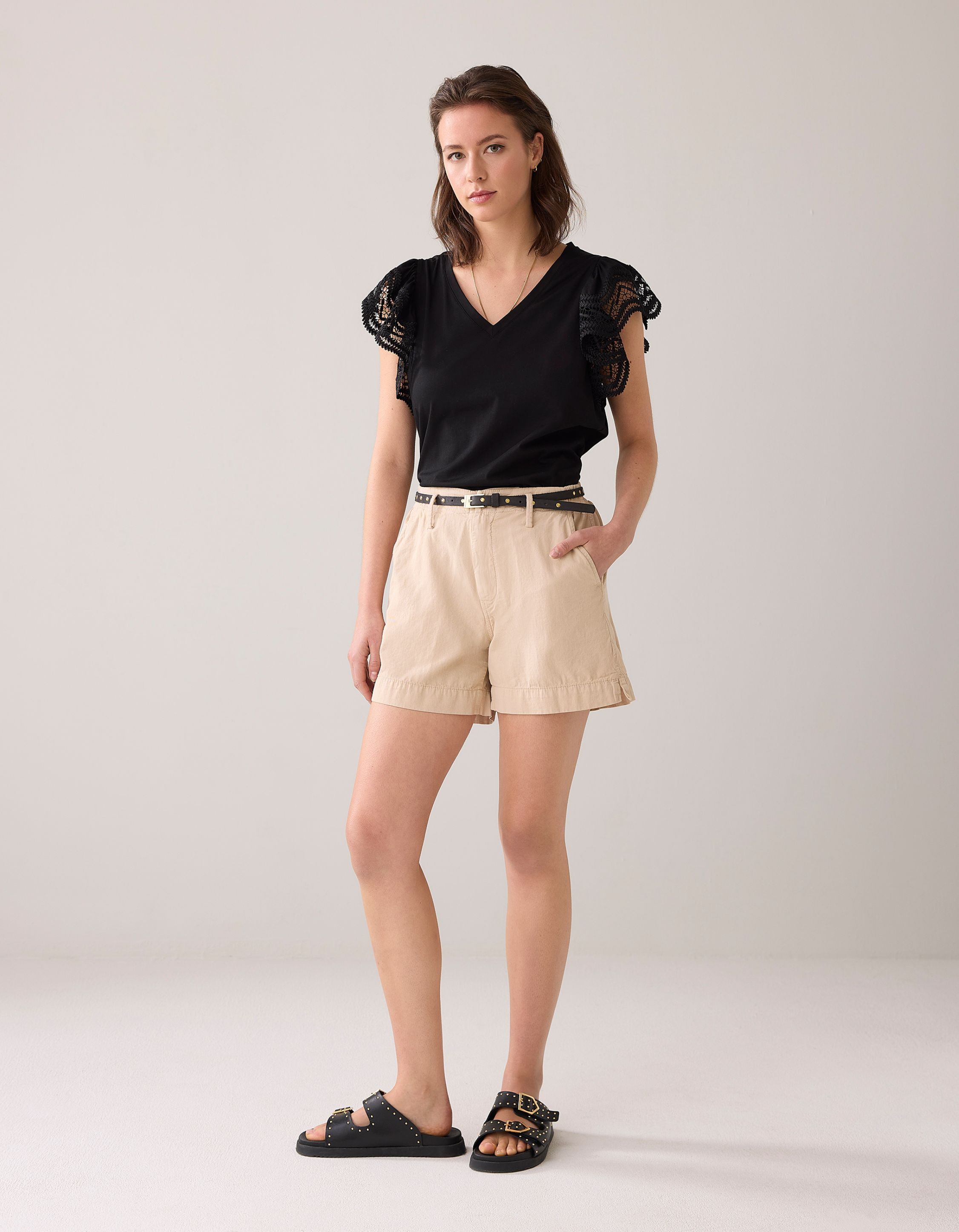 Summum Butterfly Sleeve Top With Lace Tops Zwart 3s5025-30609