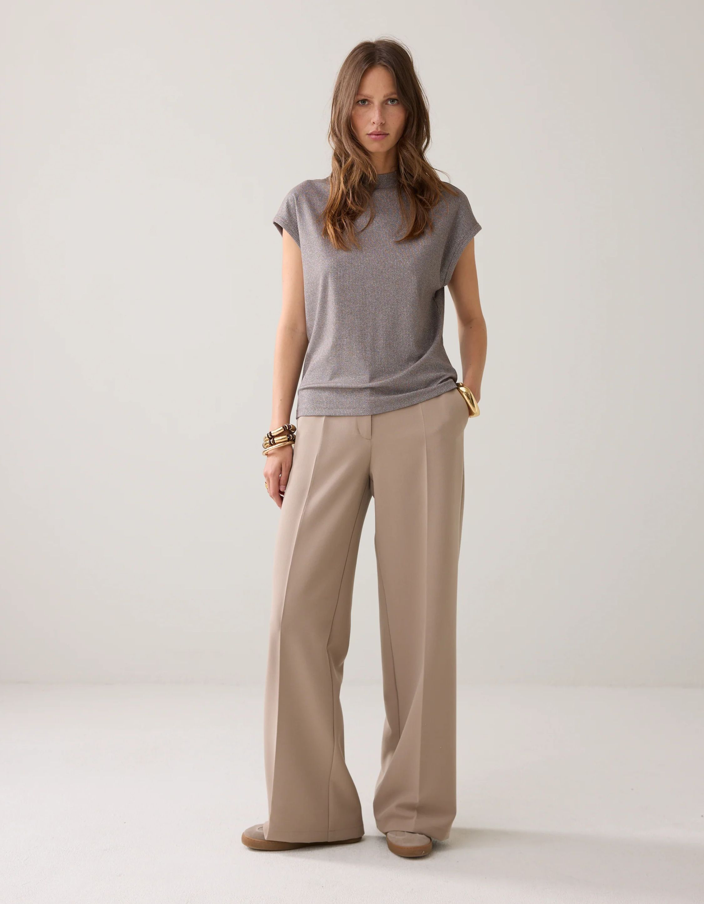 Summum Top Melange Lurex Rib Tops Taupe 3s5091-30685