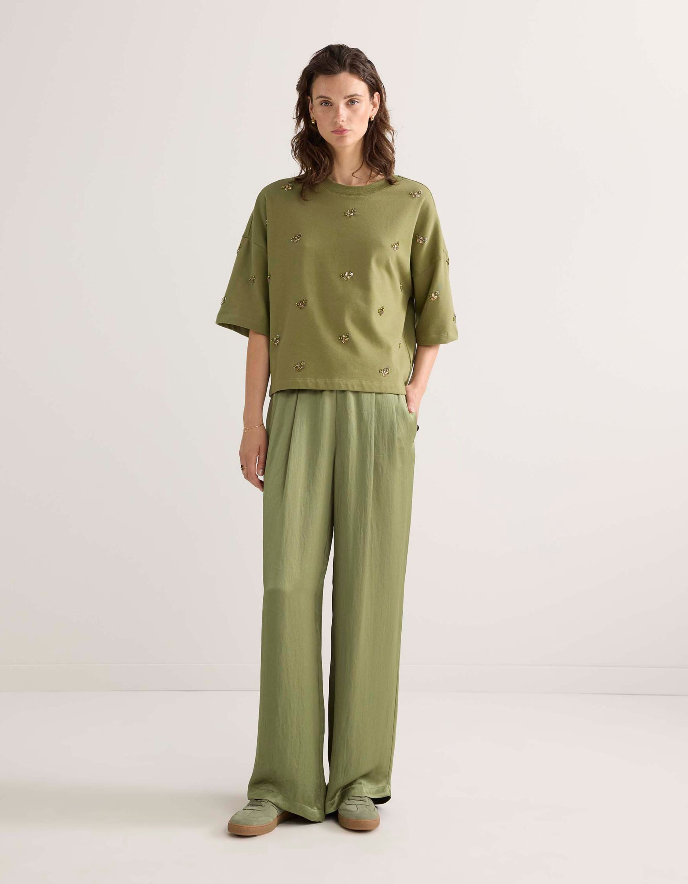 Summum 3/4 Sleeve Embellished Sweatshirt  Groen 3s5107-30656