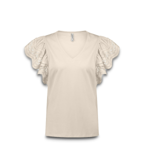 Summum Butterfly Sleeve Top With Lace Tops Beige 3s5025-30609