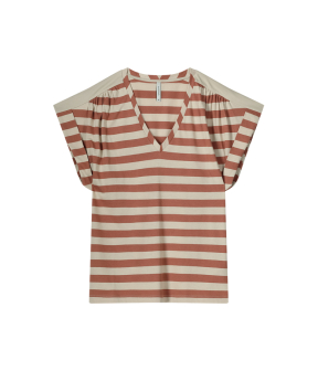 Summum V- Neck Top Cotton Modal Stripe Jersey  Oud Rose 3s5086-30682