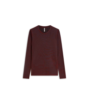 Summum Round Neck Top Long Sleeve Mesh Solid Longsleeves Bordeaux 3s5394-30180