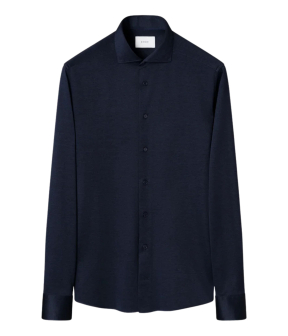 Eton Filo Di Scozia Knit Shirt Lange Mouw Overhemden Donkerblauw 100014987