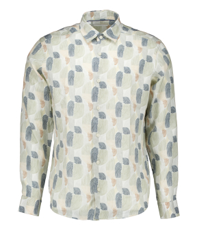 Eton Geometric Print Linen Shirt Lange Mouw Overhemden Groen 100014843
