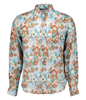 Eton Floral Linen Print Shirt Lange Mouw Overhemden Oranje 100015064