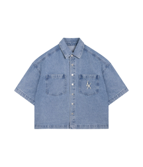 Alix The Label Ladies Woven Denim Shortsleeve Blouse Blouses Lichtblauw 2603998629