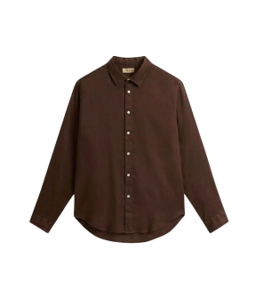 Woolrich Linen Shirt Lange Mouw Overhemden Donkerbruin Cfwosi2013mrut5284