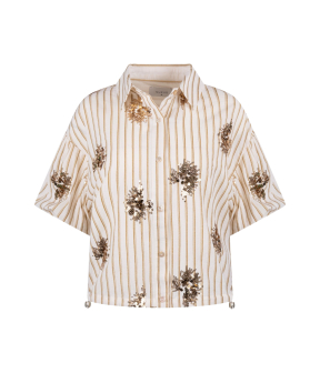 Nukus Leia Blouse Stripe Paillet  Ecru Nks02136