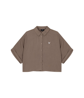 Alix The Label Ladies Woven Oversized Crinkle Blouse Blouses Taupe 2604943698