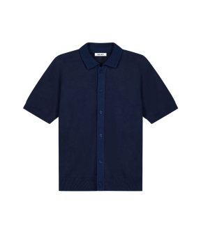 Olaf Linen Knitted Ss Polo Polos Donkerblauw M250702