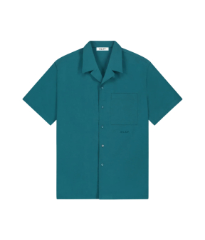 Olaf Seersucker Camp Shirts Korte Mouw Overhemden Groen M250300