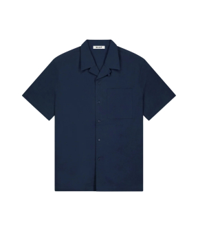 Olaf Seersucker Camp Shirts Korte Mouw Overhemden Donkerblauw M250300