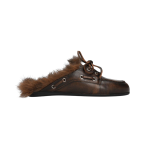 Posa Pw23 Loafers Donkerbruin Boat Loafer Mule Fairy Fur - Leather