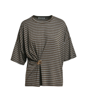 Essentiel Antwerp Striped T-shirt W Brooch T-shirts Khaki Kriss