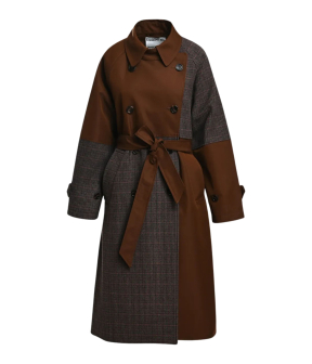 Essentiel Antwerp Patchwork Trench Coat Trenchcoats Bruin Kagu