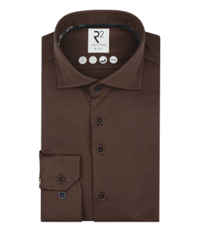 R2 Dobby Technical Knitted Lange Mouw Overhemden Bruin 134.wsp.009