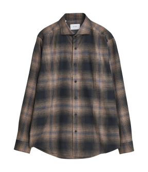 Eton Plaid Check Flannel Lange Mouw Overhemden Bruin 100015755