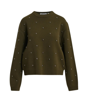 Essentiel Antwerp Pullover With Studs Pullovers Khaki Klou