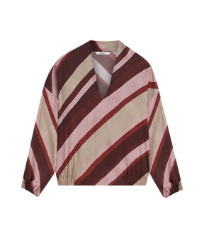 Summum Top V Neck Stripe Printed Blouses Multicolor 2s3560-12488