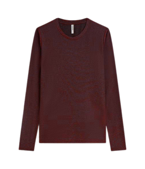Summum Round Neck Top Long Sleeve Mesh Solid Longsleeves Bordeaux 3s5394-30180