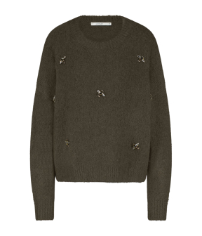Summum Embellished Sweater Cozy Melange Knit Sweaters Khaki 7s7944-7997