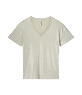 Summum V-neck Top Metallic Coated Jersey  Beige 3s4887-30545