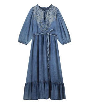 Summum Long Dress Cotton Indigo Sateen  Blauw 5s1597-11631