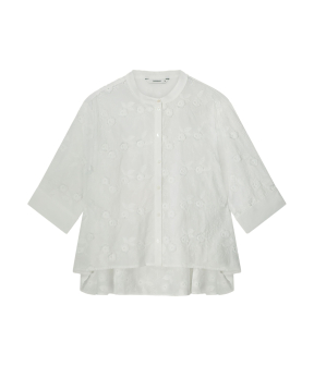Summum 3/4 Sleeve Blouse 3d Flower Cotton  Off White 2s3054-12183