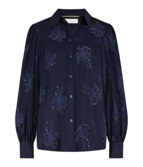 Nukus Preston Blouse Embroidery Blouses Donkerblauw Nkf02069